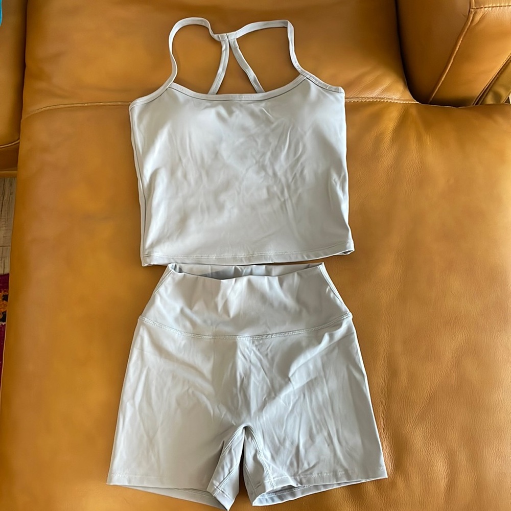 Light grey workout set.